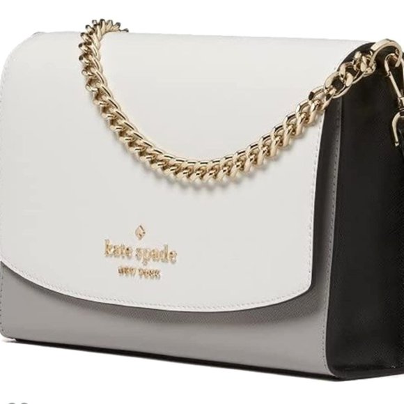 NWT Kate Spade Carson Leather Colorblock Crossbody Satchel Gray White Black MINT - Picture 5 of 15